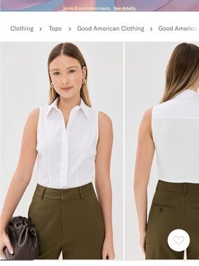 Good American Poplin Fitted Tank Boydsuit White Sleeveless Button-Front Shirt